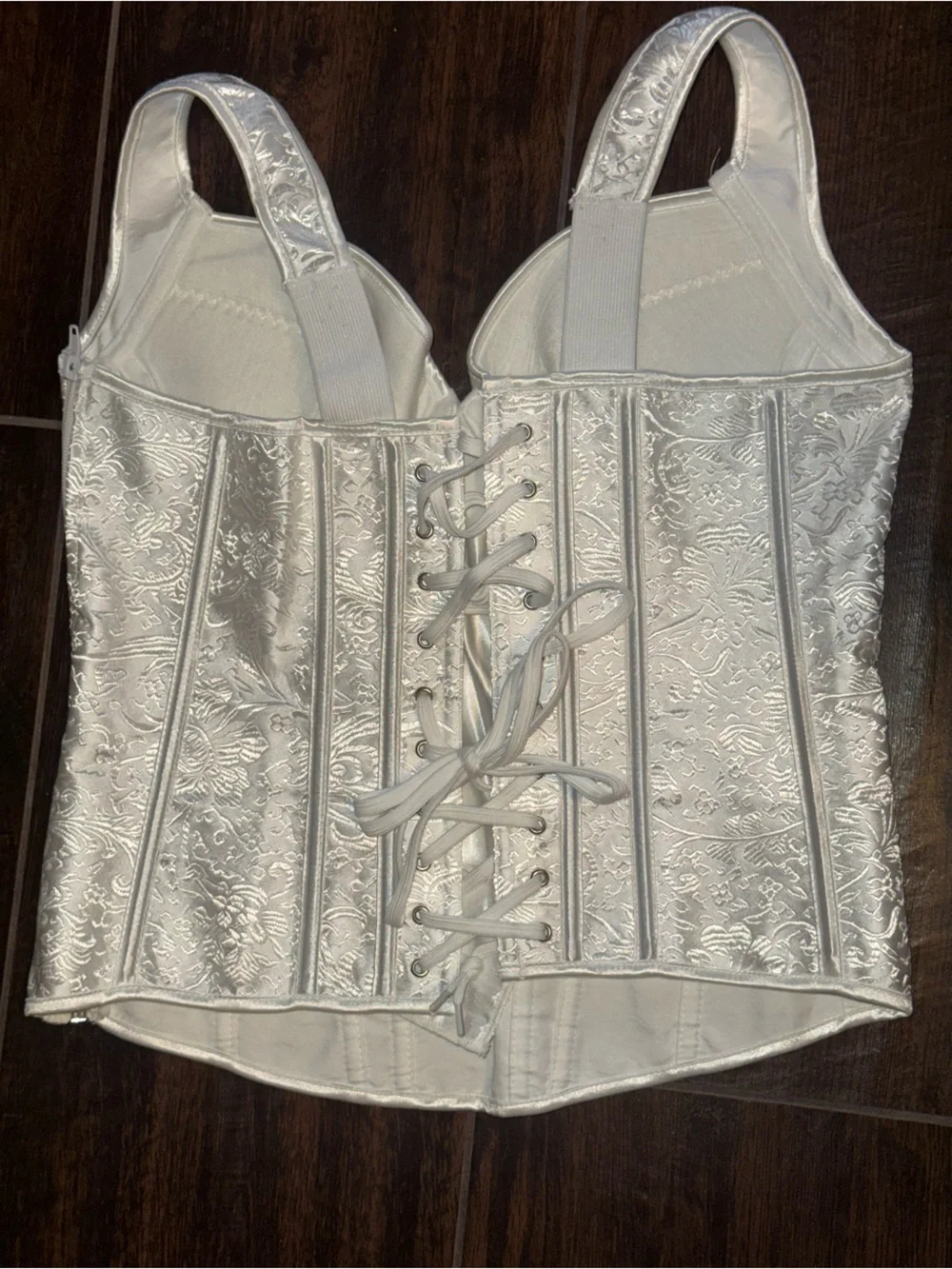 Kimring Gothic Jacquard Shoulder Straps Tank Overbust Corset Bustier White XL